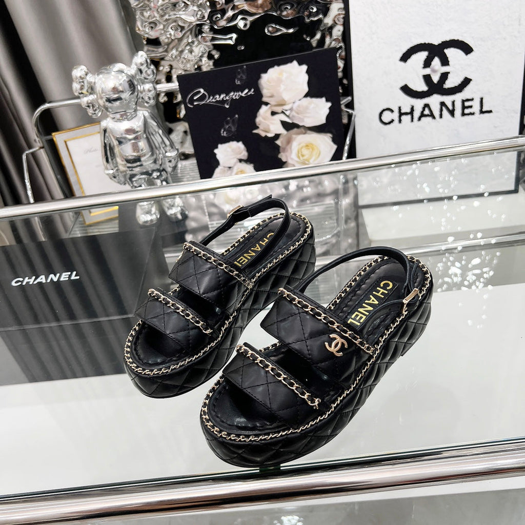CC 25 Sandals Leather Chain 6cm Black Lambskin 338656