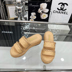 CC 25 Slide Leather Chain 6cm Beige Lambskin 338658