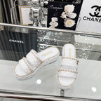 CC 25 Slide Leather Chain 6cm White Lambskin 338659