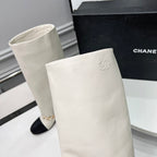CC 25 High Boots With Chain 55mm White Cowhide Black Grosgrain 374024