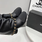CC 25 Short Boots With Chain 55mm Black Cowhide Grosgrain 374029