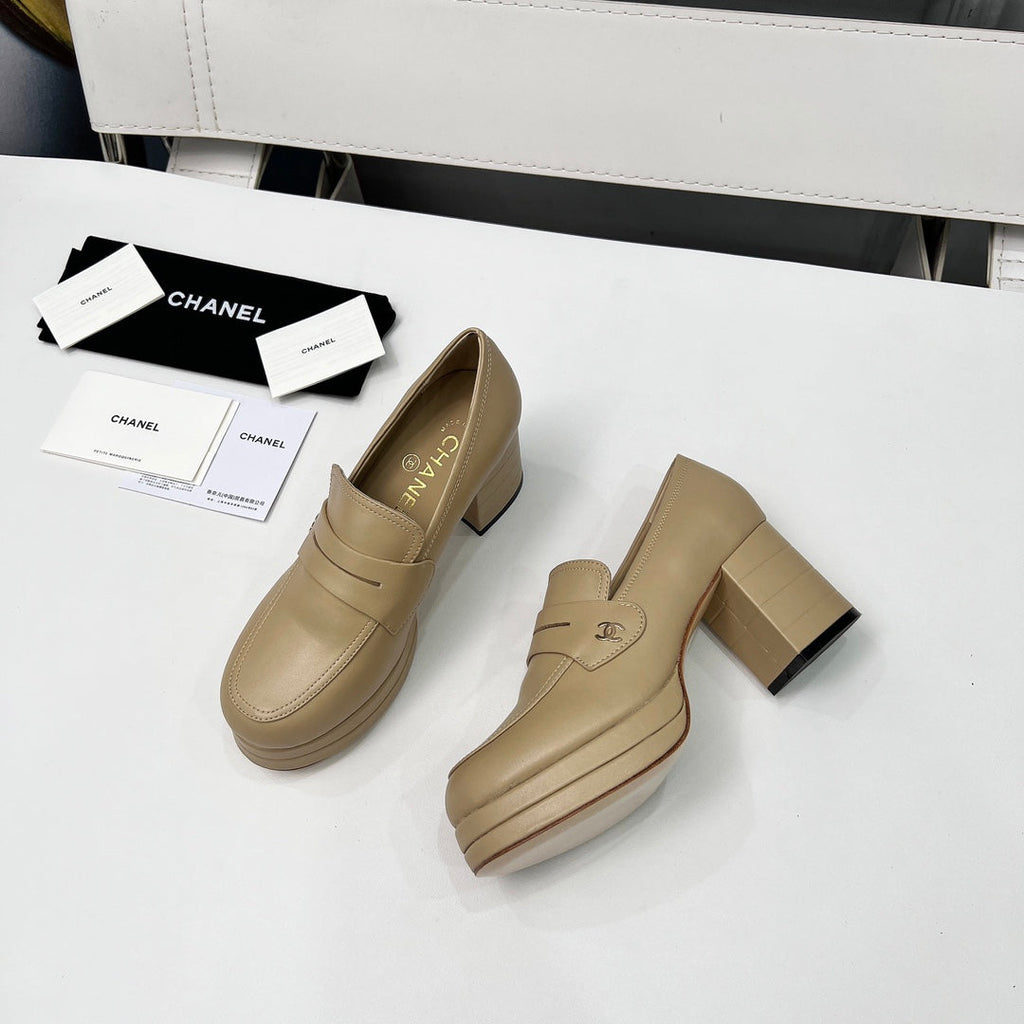 CC Platform Loafers 70mm Light Beige Sheepskin 459435