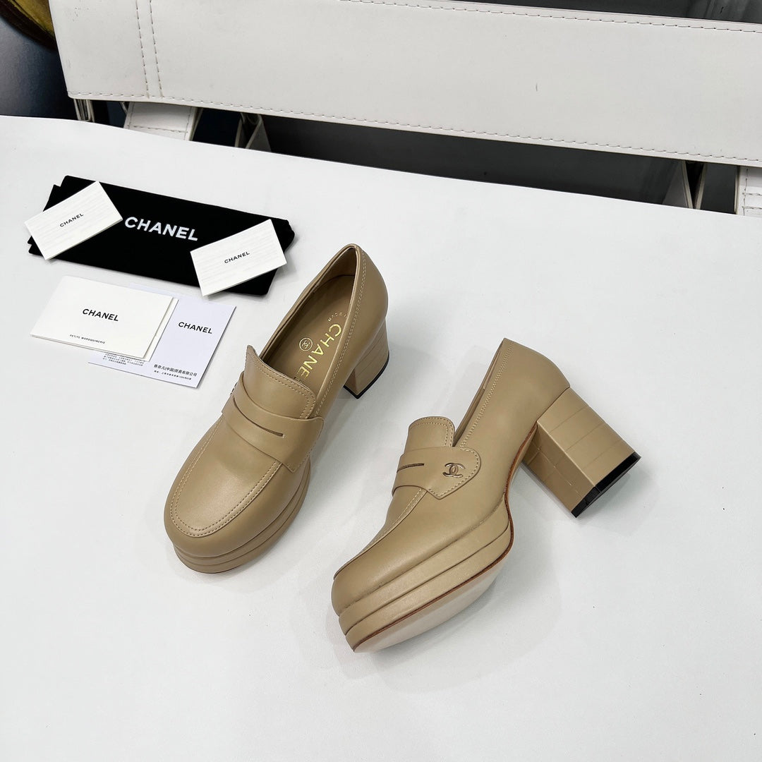 CC Platform Loafers 70mm Light Beige Sheepskin 459435