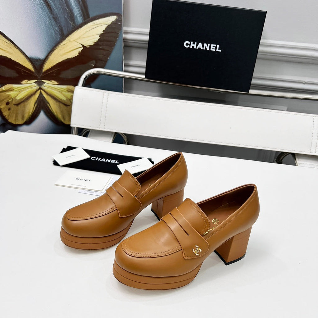 CC Platform Loafers 70mm Brown Sheepskin 459436