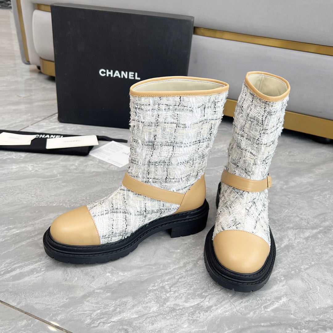 CC 25 ankle boots beige white tweed mix sheepskin 459498