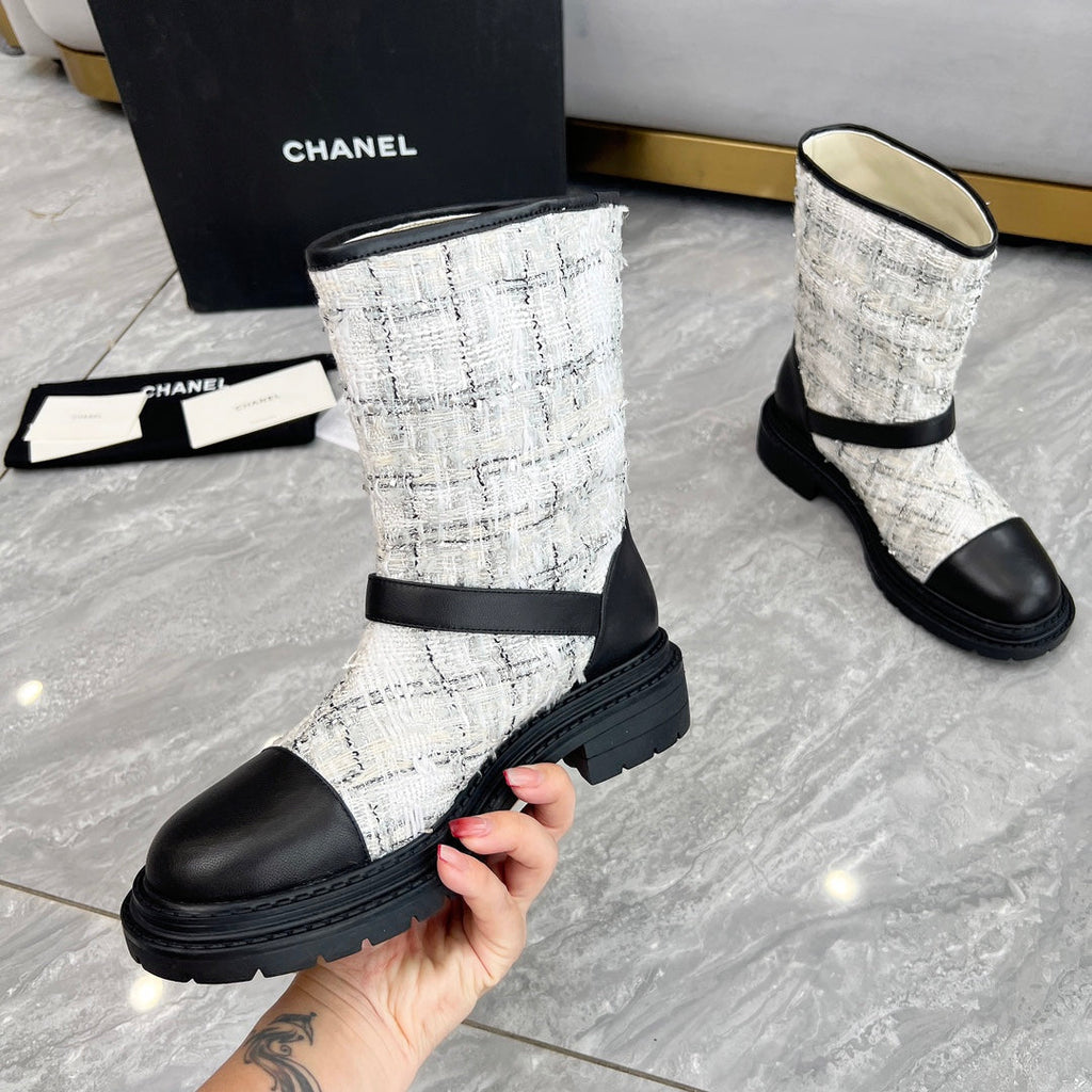 CC 25 ankle boots black white tweed mix sheepskin 459500