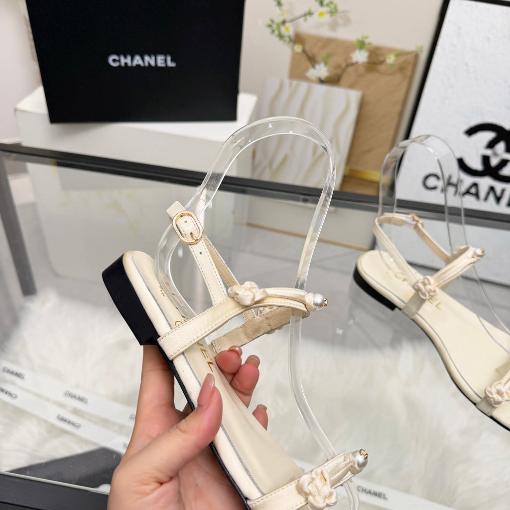 CC 2026 Pearl Sandal White Satin Leather 692019