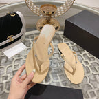 cc thongs beige silver calfskin silk