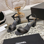 CC 25C 5CM Mid Heed Sandals Black Italian Leather 213315