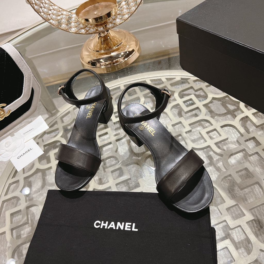 CC 25C 5CM Mid Heed Sandals Black Italian Leather 213315