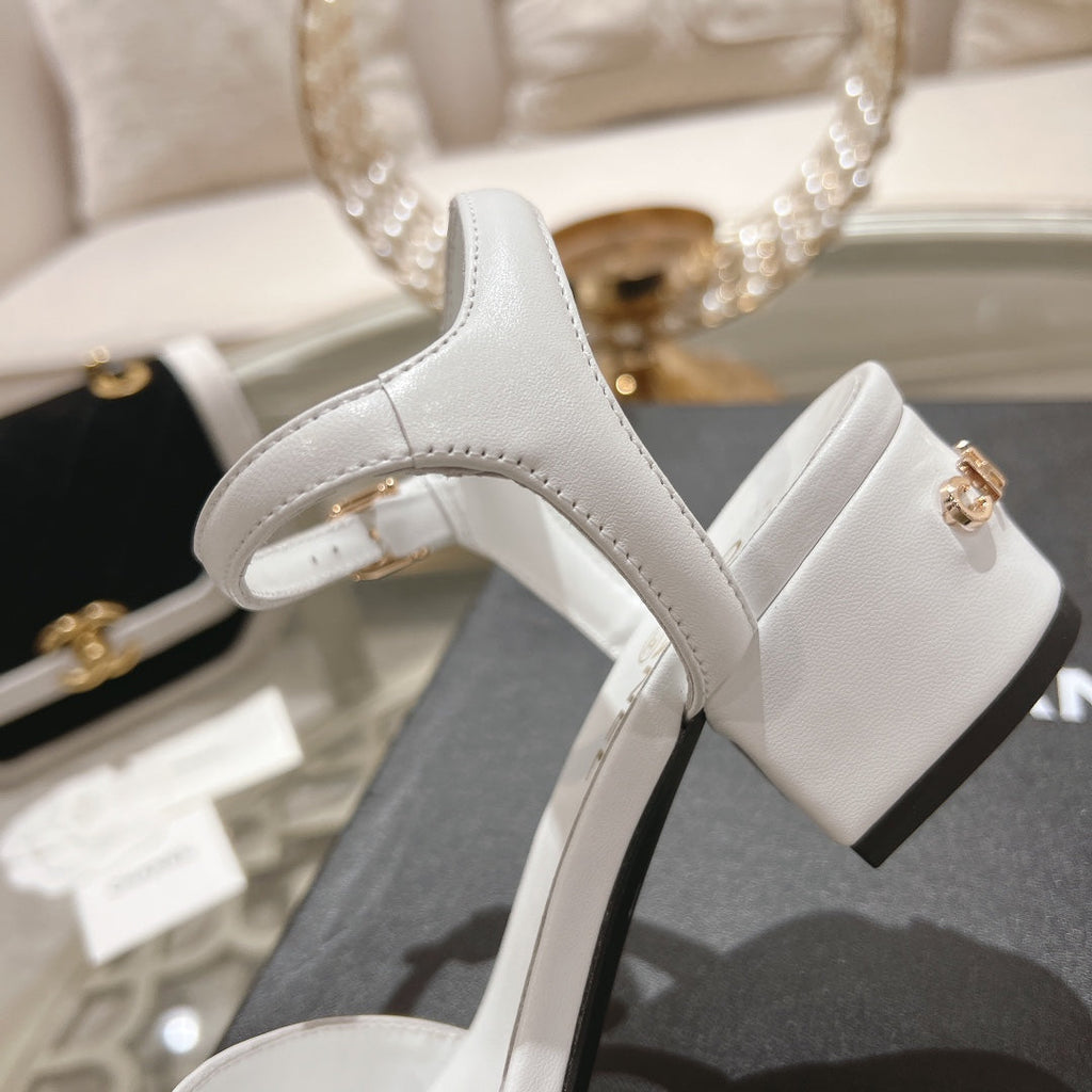 CC 25C 5CM Mid Heed Sandals White Italian Leather 213316