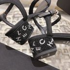 CC 25C 5CM Mid Heed Sandals Black Fabric 213321