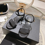 CC 25C 5CM Mid Heed Sandals Black Fabric 213321