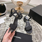 CC 25C 5CM Mid Heed Sandals Black Fabric 213321