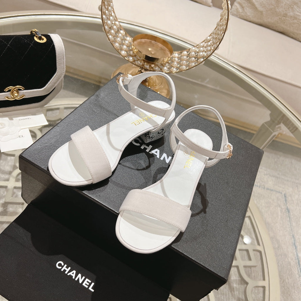CC 25C 5CM Mid Heed Sandals White Fabric 213323