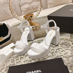 CC 25C 10CM Mid Heed Sandals White Italian Leather 213319