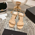 CC 25C 10CM Mid Heed Sandals Cream Italian Leather 213320