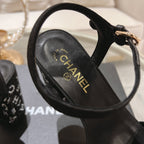 CC 25C 10CM Mid Heed Sandals Black Fabric 213324