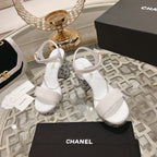 CC 25C 10CM Mid Heed Sandals White Fabric 213325
