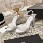 CC 25C 10CM Mid Heed Sandals White Fabric 213325