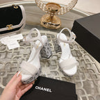 CC 25C 10CM Mid Heed Sandals White Fabric 213325