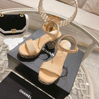CC 25C 10CM Mid Heed Sandals Cream Fabric 213326