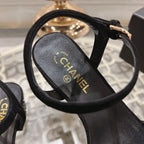 CC 25C 10CM Mid Heed Sandals Black Suede 213328