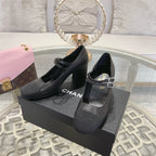 mary janes 60 double buckle black calfskin grosgrain