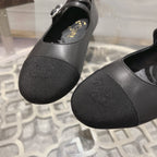mary janes double buckle black calfskin grosgrain