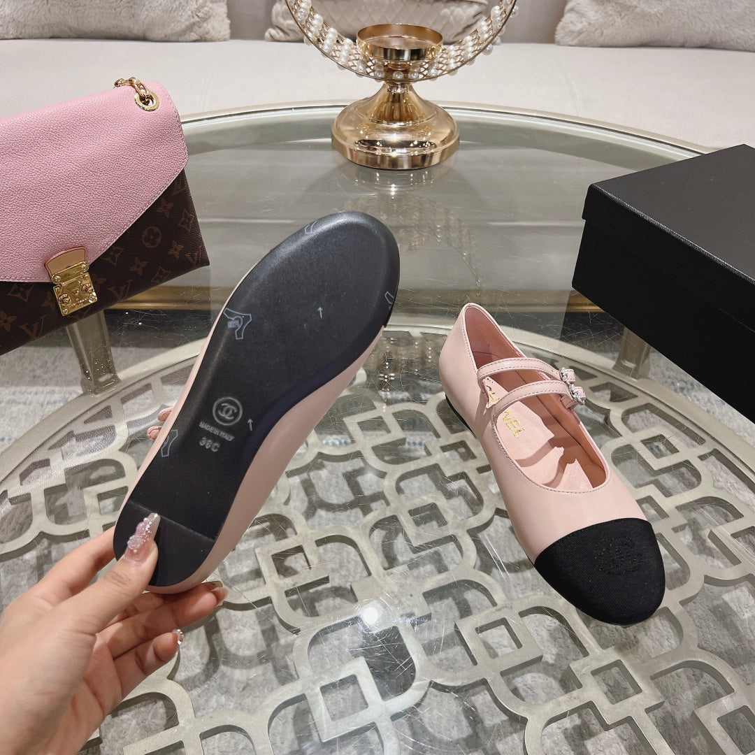 mary janes double buckle light pink calfskin black grosgrain