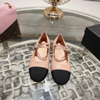 mary janes double buckle light pink calfskin black grosgrain