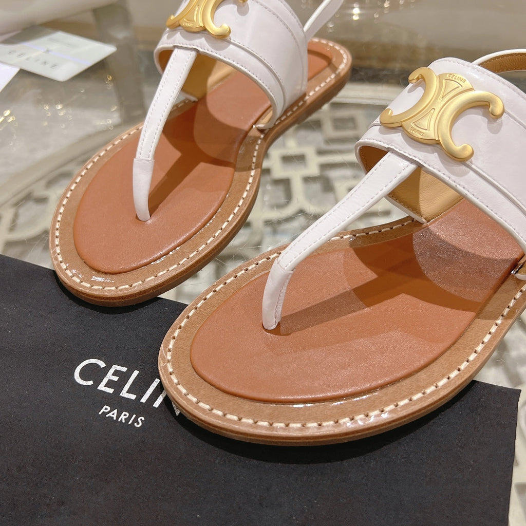 LYMPIA TRIOMPHE THONG IN CALFSKIN WHITE