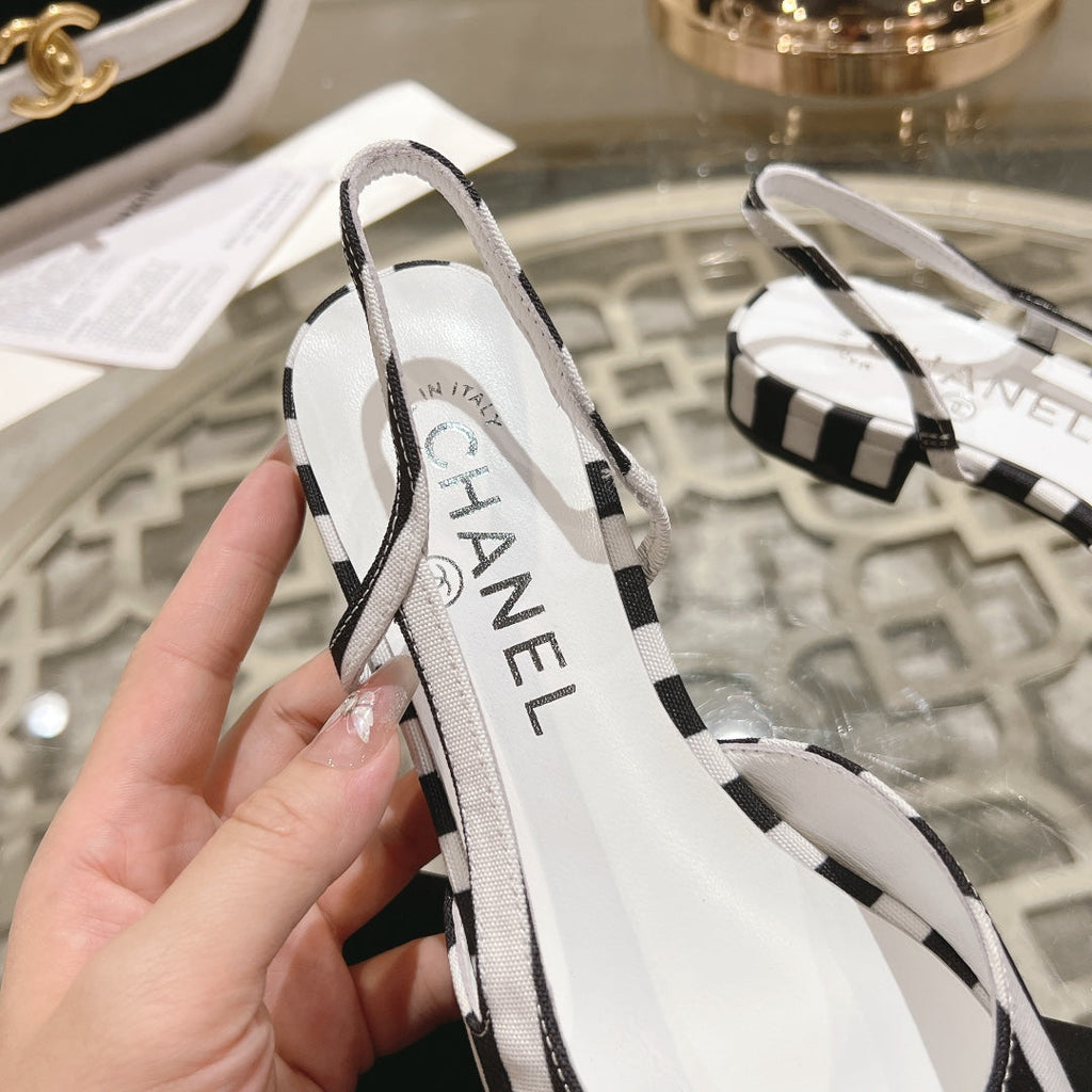 CC SLINGBACK IN WHITE MIX BLACK FABRIC