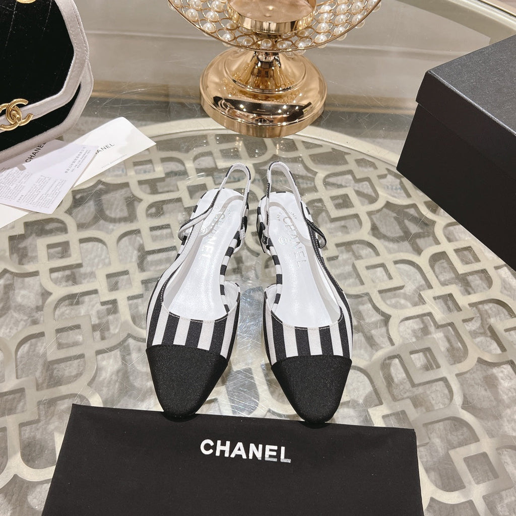 CC SLINGBACK IN WHITE MIX BLACK FABRIC