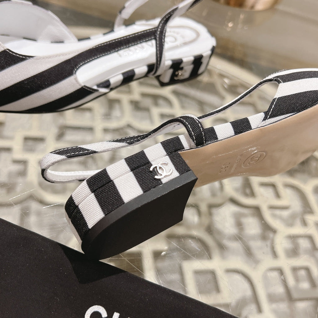 CC SLINGBACK IN WHITE MIX BLACK FABRIC