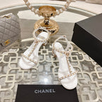 CC 26s Chain T-Strap Charm Sandals 5cm White Lambskin 736115