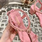 CC 26s Chain T-Strap Charm Sandals 5cm Light Pink Lambskin 736116