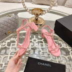 CC 26s Chain T-Strap Charm Sandals 5cm Light Pink Lambskin 736116