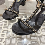 CC 26s Chain T-Strap Charm Sandals 5cm Black Lambskin 736117