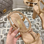 CC 26s Chain T-Strap Charm Sandals 8.5cm Beige Lambskin 736118