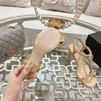 CC 26s Chain T-Strap Charm Sandals 8.5cm Beige Lambskin 736118