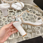 CC 26s Chain T-Strap Charm Sandals 8.5cm White Lambskin 736119