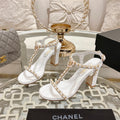 CC 26s Chain T-Strap Charm Sandals 8.5cm White Lambskin 736119
