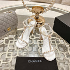 CC 26s Chain T-Strap Charm Sandals 8.5cm White Lambskin 736119