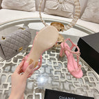 CC 26s Chain T-Strap Charm Sandals 8.5cm Light Pink Lambskin 736120
