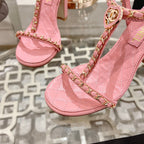 CC 26s Chain T-Strap Charm Sandals 8.5cm Light Pink Lambskin 736120