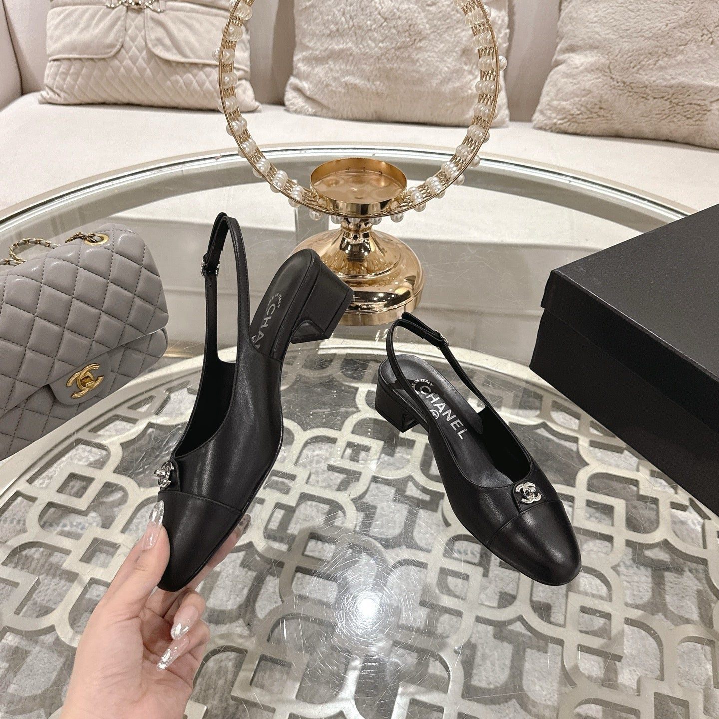 CC 25ss Slingbacks 35mm Black Lambskin & Sheepskin 432606