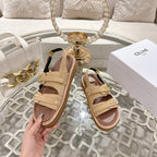 Celine Tippi Triomphe Sandals Beige Suede 736600