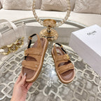Celine Tippi Triomphe Sandals Brown Suede 736602