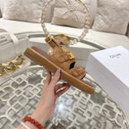 Celine Tippi Triomphe Sandals Brown Suede 736602